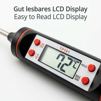 Digitales LCD Kochthermometer Einstichthermometer Küchenthermometer (einsetzbar für Fleisch, Braten, Backen, Bier, Wein usw.)